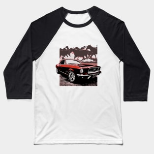 Red 1968 Ford Mustang with Horses Baseball T-Shirt